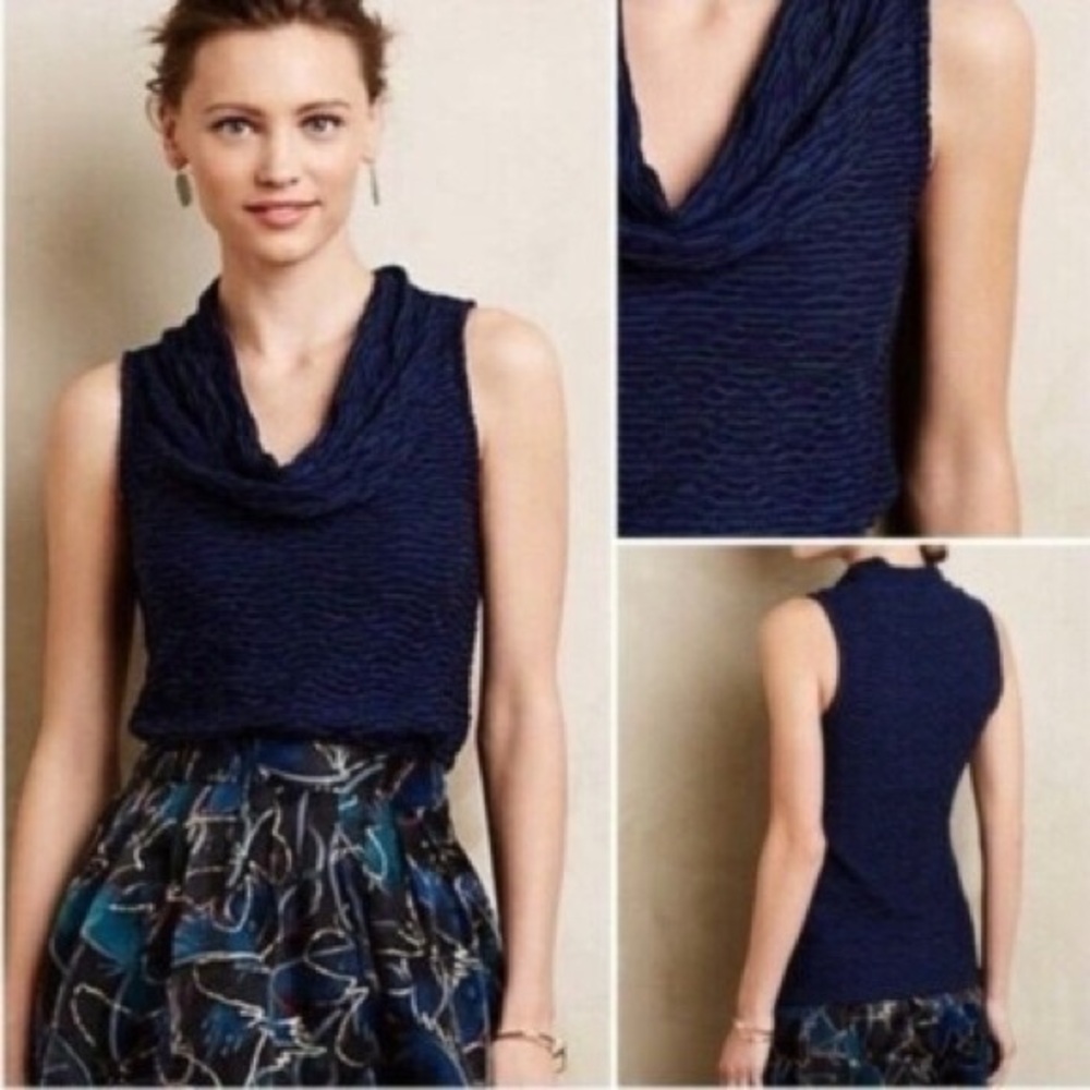 Deletta Nava Textured Cowl Neck Sleeveless Blouse